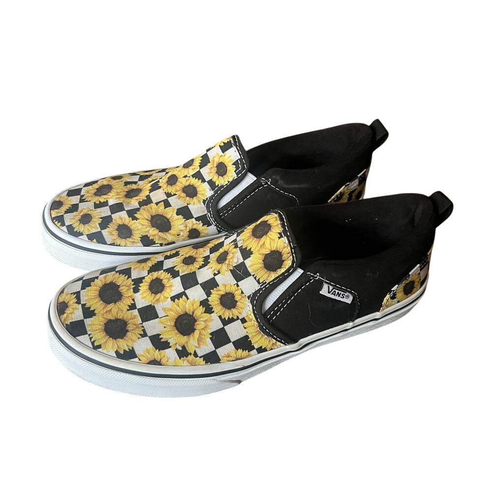 VANS Custom Sunflower Checkerboard Skate Slip On Women's Shoes, Size 5